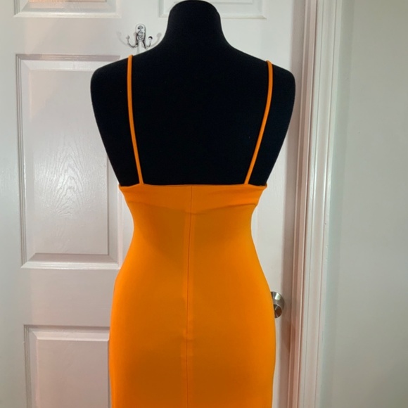 Zara Cut Out Twist Front Orange Midi Boho Dress Size Medium - Picture 5 of 8